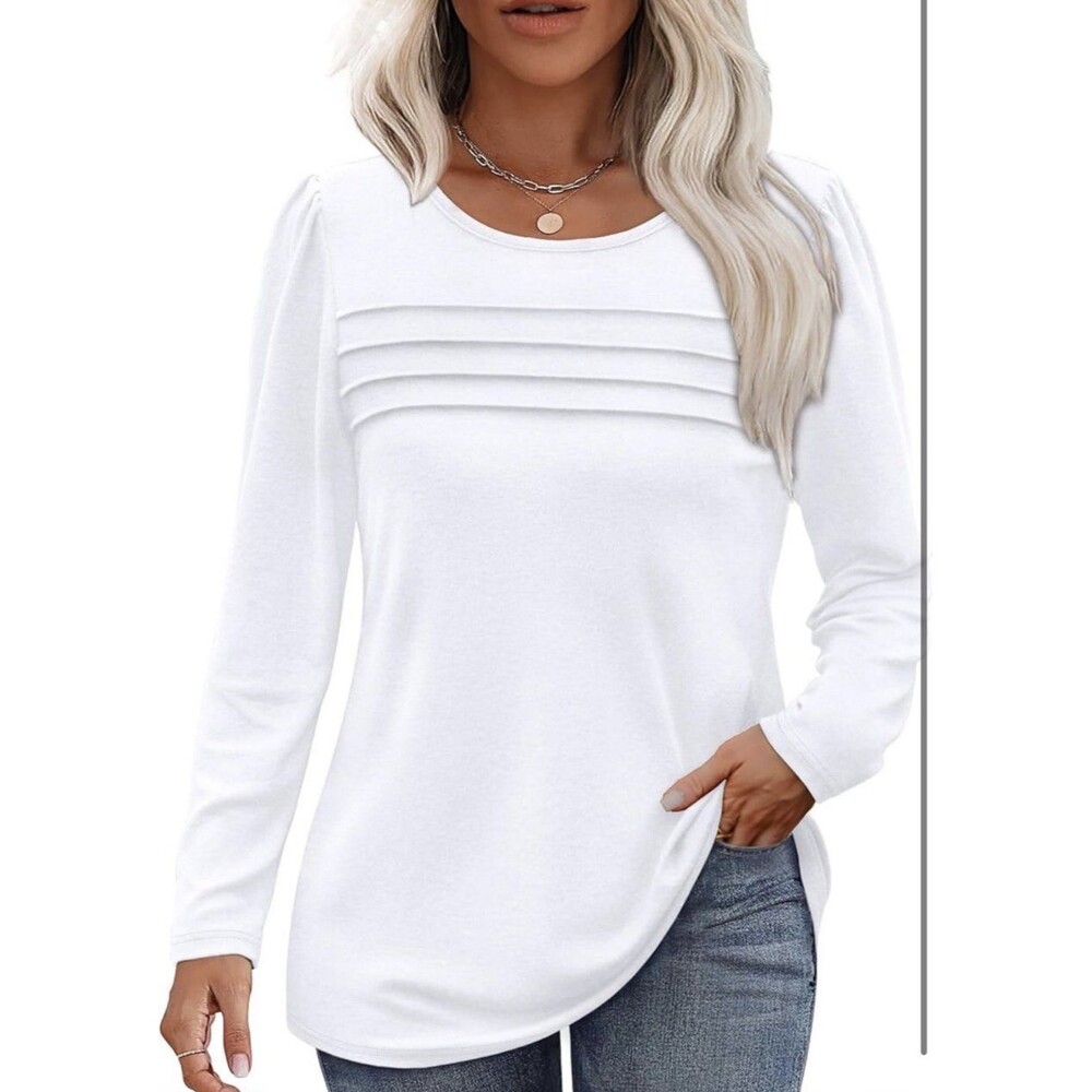 ZESICA  Long Sleeve Shirt Casual Blouse Pleated White Small NWT